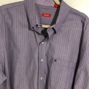 Izod button up dress shirt. Size XL. EUC. Purple with stripes. No callouts.
